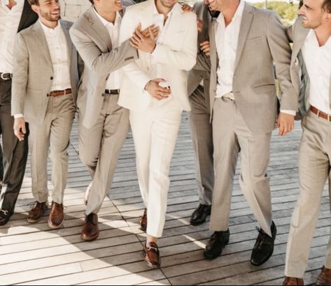 Ibiza White Party, Creme Suit, Beige Wedding Theme, Summer Wedding Men, Groomsmen Colours, Blue Wedding Party, Olive Sage Green, Summer Wedding Suits, Wedding Groomsmen Attire