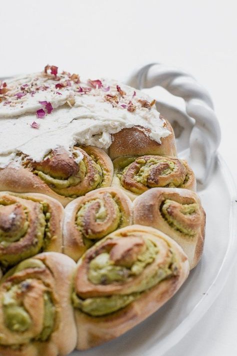 Pistachio Rose Cardamom Rolls in 45 Minutes Pistachio Rose and Cardamom Rolls #pistachio #cardamom #valentinesday #mothersday Cardamom Rolls, Pistachio Cardamom, Pistachio Rose, All Things Bright And Beautiful, Pistachio Recipes, Chai Recipe, Breakfast Pastries, Filipino Food, Bright And Beautiful