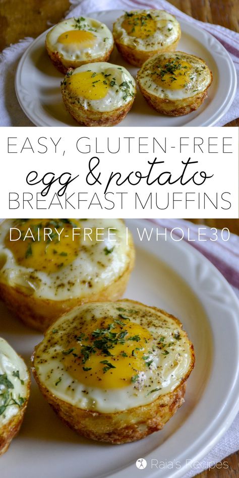 Need an easy, grab-n-go breakfast? These gluten-free Egg & Potato Breakfast Muffins are for you! They're hand-held, grain-free, and Whole30! Egg Potato, Potato Breakfast, Gf Breakfast, Gluten Free Potatoes, Vegan Muffins, Dairy Free Breakfasts, Gluten Free Recipes For Breakfast, Breakfast Potatoes, Egg Muffins