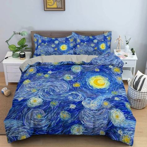 Van Gogh Bedroom, Bedding King Size, Sky Oil Painting, Bedding King, Van Gogh Style, Flower Bedding, King Size Bedding Sets, Pillowcase Pattern, Starry Night Van Gogh