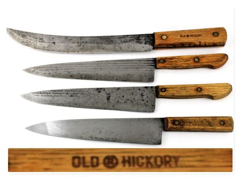 Vintage 1940s Set of Four Old Hickory Chef's Knives Old Hickory Knives, School In New York, Vintage Knife, Old Fashioned Kitchen, Knives Kitchen, Types Of Knives, Old Hickory, Chef Knives, Work Horses