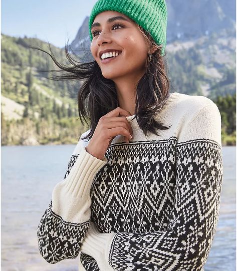 New Clothing Arrivals | Loft Ski Sweaters For Women, 2024 Winter Fashion Trends, Fair Isle Sweater Outfit, Icelandic Wool Sweaters, Winter Basics, Icelandic Sweaters, Fashion Trends Winter, New Accessories, Triangle Scarf