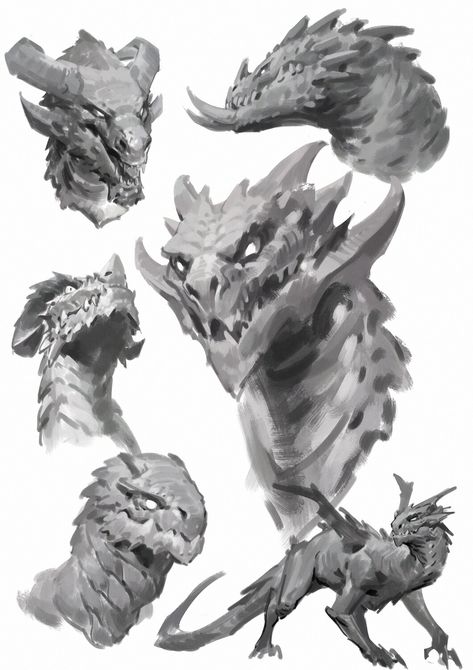 https://www.artstation.com/artwork/YaQrDY Dragon Art Concept, Dragon Ideas Art, Dragon Concept Design, How To Draw Dragon, Dragon Reference Drawing, Dragon Design Concept, Dragon Art Sketch, Dragon Drawing Reference, Cool Dragon Drawings