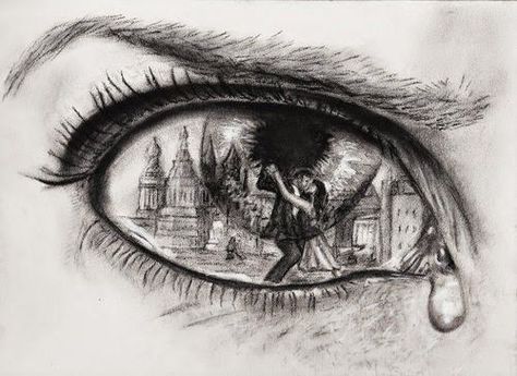 a creative idea of a city inside a eye with two people dancing Charcoal Drawings, 판타지 아트, Beautiful Drawings, Eye Art, Eye Drawing, Drawing Tips, A Drawing, An Eye, Pencil Art