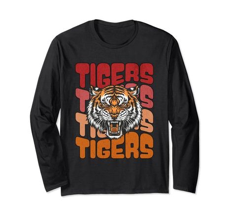 Tigers Mascot School Spirit Sports Team Logo, Mom Football Long Sleeve T-Shirt Sports Tshirt Designs, Sports Team Logos, Tiger Design, Sports T Shirt, Sports Tees, Bold Graphics, School Spirit, Trendy Tops, Sport T Shirt