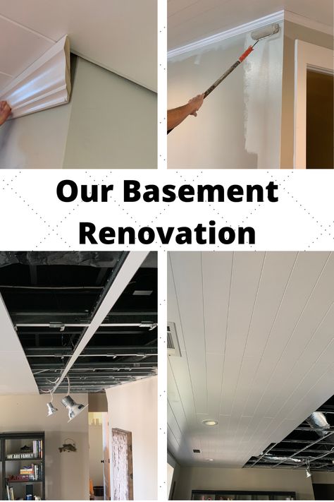 Shiplap Ceilings, Drop Ceiling Makeover, Drop Ceiling Basement, Ceiling Alternatives, Drop Ceiling Grid, Basement Living Room, Farmhouse Gallery Wall, Ceiling Options, Installing Shiplap