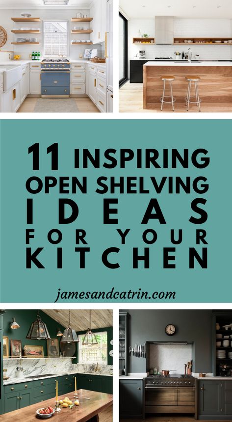 Open shelving in kitchens is an often under-used styling idea to bring depth, interest and colour to your kitchen decor. It is easy to add open shelving to your kitchen or you can integrate it into your initial kitchen design. This post is packed with great tips, ideas and examples to help you make the most of open shelves in your kitchen. #openshelving #kitchendecor #shelfie #kitchenideas Small Kitchen Ideas Open Shelves, Small U Shaped Kitchen Open Shelving, Open Kitchen Cupboards Display, Cabinet And Shelves Kitchen, Modern Kitchen Shelves Design, Open Shelves Under Kitchen Cabinets, Shelves On Top Of Kitchen Cabinets, Hanging Shelves For Kitchens, Kitchen Shelving Ideas Storage