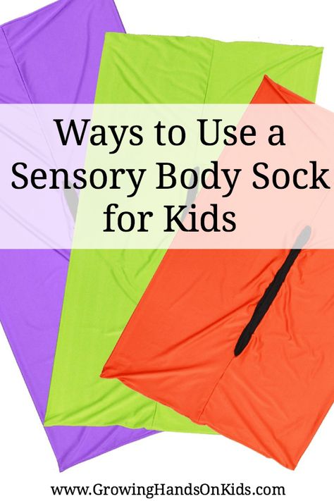 Some fun ways to use a sensory body sock with your kids at home, in a classroom, or during therapy sessions. Proprioceptive Activities, Sensory Games, Occupational Therapy Assistant, Sensory Therapy, Sensory Diet, Body Sock, Pediatric Occupational Therapy, Sensory Rooms, Sensory Tools