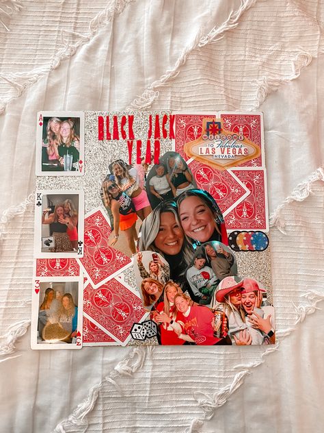 Preppy Scrapbook Pages, Senior Year Art Projects, Shotbook Cover 21st Birthday, Cute Shotbook Page Ideas, Scrapbook Ideas Sorority, Cute Memory Book Ideas, 21 Scrapbook Shot Book, Senior Year Book Page Ideas, Shot Book Filler Page Ideas