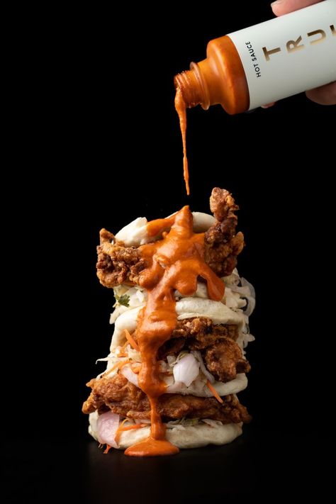 Chicken Baos with White Truffle Hot Sauce #baorecipes #whitetruffle #trufflerecipes #mondaymotivation #lunchideas Truffle Hot Sauce, Red Chili Peppers, White Truffle, Black Truffle, Agave Nectar, Red Chili, White Hot, Chili Peppers, Chili Sauce