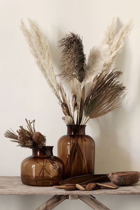 Tall Glass Vases, Tall Glass Vase, Large Glass Vase, Dried Plants, Hm Home, H&m Home, Deco Floral, Boho Living Room, Pampas Grass