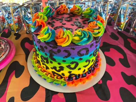 Rainbow Cheetah Cupcakes, Lisa Frank Cheetah Cake, Lisa Frank Birthday Party Cake, Lisa Frank 30th Birthday Party, Rainbow Leopard Cake, Lisa Frank Cupcakes, Rainbow Cheetah Cake, Rainbow Cheetah Birthday Party, Lisa Frank Party Decorations