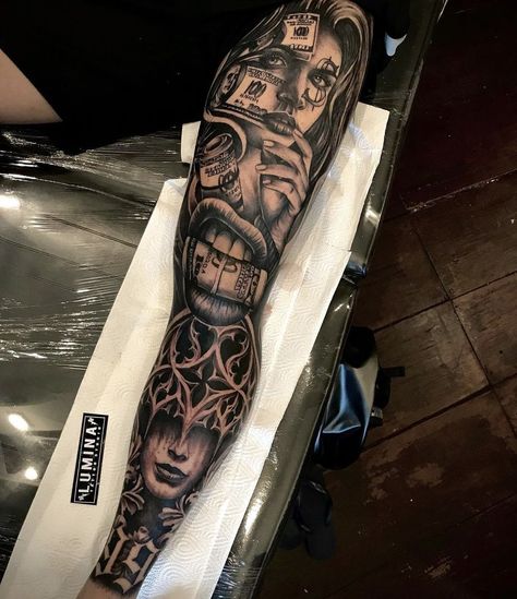 Sleeve Tattoos Money, Full Leg Tattoos Men's, Chicano Leg Tattoo, Hand Tats For Guys, Leg Sleeve Tattoo Men Full, Chicano Leg Sleeve, Leg Sleeve Tattoo Men, Full Leg Tattoo Men, Leg Tats Men