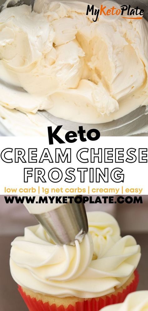 Learn how to make the best keto cream cheese frosting with just 5 ingredients and 5 minutes of prep. This rich, creamy frosting is perfect for piping onto cupcakes, cakes, or cookies, and is deliciously sugar-free. Keto Cream Cheese Frosting, Keto Frosting, Low Carb Holiday Recipes, Sugar Free Frosting, Keto Cream Cheese, Keto Cupcakes, Ideal Protein Recipes, Keto Cream, Cream Cheese Frosting Recipe