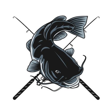 Catfish fishing design | Premium Vector #Freepik #vector #bass-fishing #fishing #fishing-background #fishing-fisherman Fishing Svg Free, Catfish Illustration, Catfish Art, Fishing Background, Bow Hunting Tattoos, Catfish Tattoo, Fishing Catfish, Nick Jackson, Fishing Poster