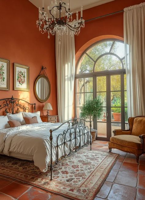 Bedroom Italian Themed House, Italian Countryside Bedroom, Italian Themed Bedroom, Italian Country House Interior, Italian Countryside House Interior, Italian Inspired Bedroom, Tuscan House Interior, Italian Bedroom Aesthetic, Italian Bedroom Design