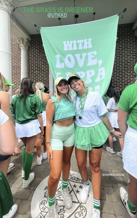 Sorority Green Theme, Where The Grass Is Greener Bid Day, Grass Is Greener Bid Day, The Grass Is Greener, Grass Is Greener, Bid Day Themes, Green Theme, St Paddy, Bid Day