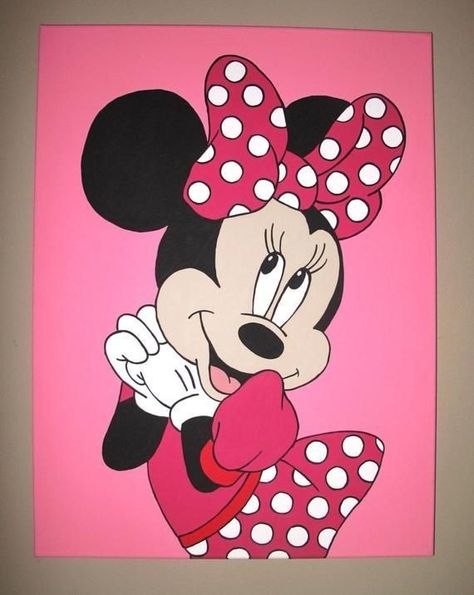 Minnie Drawing, Minnie Mouse Canvas, Minnie Mouse Drawing, Kids Canvas Painting, Mouse Paint, Disney Canvas Art, Disney Canvas, Mouse Drawing, Posca Art