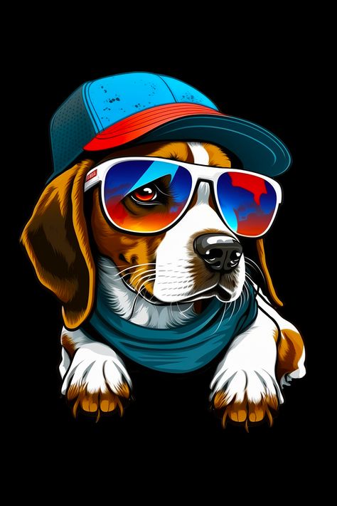 Colorful Beagle illustration wearing sunglasses and cap. This design is perfect for any Beagle dog lover. This design is perfect for national Beagle Day and Beagle dog lovers. Pet Tshirt Design, Beagle Illustration, Batman Joker Art, Love Your Pet Day, Beagle Art, Cute Disney Drawings, Animal Portraits Art, Cute Animal Clipart, Joker Art