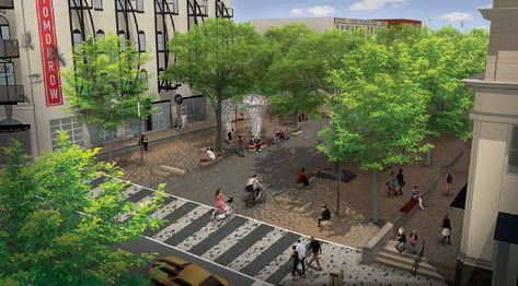 Work begins on historic Patten Parkway redesign in downtown Chattanooga | Times Free Press Pocket Park, Urban Landscape Design, Landscape Architecture Design, Urban Park, Parking Design, Newcastle Upon Tyne, Urban Spaces, Green Roof, Design Lab