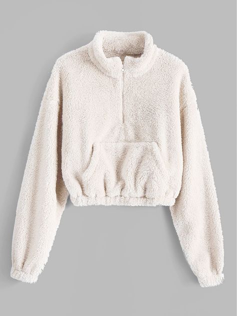 ZAFUL x Alexis Ricecakes Front Pocket Solid Crop Faux Fur Sweatshirt Fur Sweatshirt, Money Clothing, Pu Skirt, Cloud Pink, Wine White, Fashion Sweatshirts, Halter Romper, Mesh Blouse, Street Style Winter