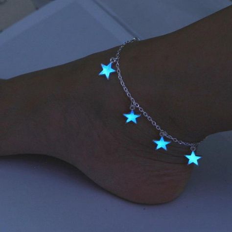 Luminous Lady Beach Wind Blue Fluorescent Five-Pointed Star Tassel Anklet Foot Decoration | Wish Elegant Anklet, Tassel Anklet, Star Anklet, Beach Anklets, Ankle Chain, Five Pointed Star, Star Bracelet, Chain Anklet, Woman Beach