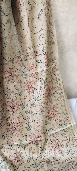 Tusser silk kanta stitch sarees Kantha Stitch Saree, Kantha Work Sarees, Kantha Sarees, Saree Models, Kantha Work, Kantha Stitch, Work Sarees, Saree Blouse Designs, Saree Blouse