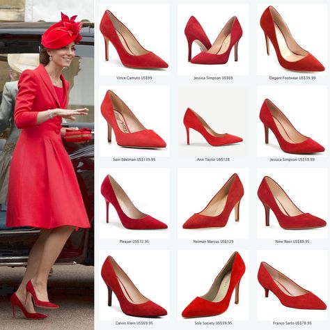 RepliKates of the Gianvito Rossi 'Gianvito 105' Red Suede Pumps Kate Middleton Shoes, Bb Shoes, Princess Kate Style, Ladies Pumps, Chic Outfits Classy, Red Suede Heels, Kate Middleton Outfits, Shoe Wardrobe, Middleton Style