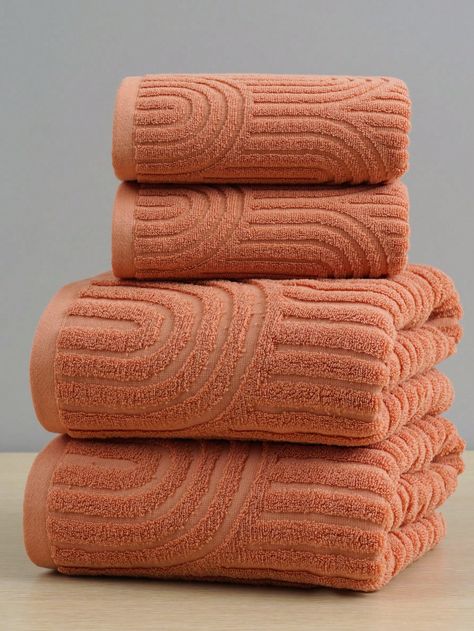 1pc 100% Cotton Jacquard Towel, Lightweight, Convenient For Home And Travel Use, Soft Cotton Loop, Absorbent Facial Towel Or Bath Towel For Bathroom And Pool, Multiple Sizes Available Orange    Fabric Plain,Striped    Bathroom, size features are:Bust: ,Length: ,Sleeve Length: Burnt Orange Bathroom, Bath Runner, Orange Bathrooms, Desert Colors, Bathroom Size, Main Bathroom, Orange Fabric, Bathroom Towels, Bath Towel