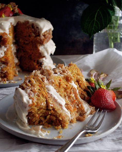 Coconut Carrot Praline Cake with Cream Cheese Frosting Carrot Cake Coconut, Sugar Cookie Crust Fruit Pizza, Carrot Cake Frosting, The Original Dish, Coconut Cream Cheese Frosting, Praline Cake, Cake Coconut, Cream Cheese Frosting Cake, Carrot Cake With Cream Cheese