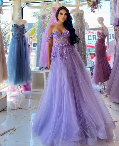 Fashion outfits/ party wear dresses/ designer dresses/violet dresses/ evening gowns /prom dresses/ lavender dresses Purple Corset Prom Dress, Off The Shoulder Prom Dresses, Purple Quinceanera Dresses, Black Quinceanera Dresses, Sleeveless Prom Dress, Prom Dresses Off The Shoulder, Red Quinceanera Dresses, Quinceanera Dresses Blue, Flora Dress