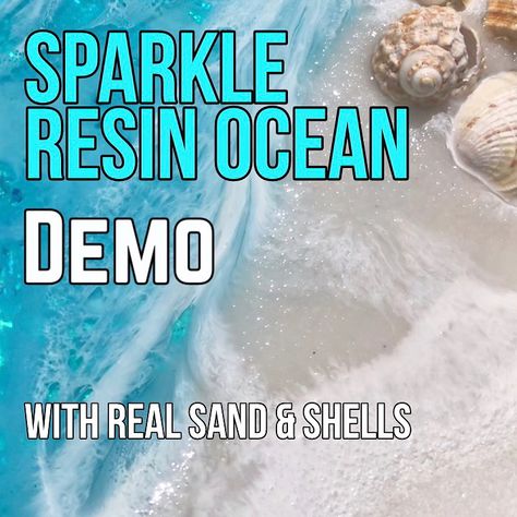 Shells In Resin Diy, Sunset Beach Resin Art, Diy Ocean Resin Art Tutorial, Epoxy Resin And Sea Shells, Resin And Seashells, Epoxy Shell Art, Resin Ocean Art Diy, Shells In Resin, Resin Seashell Crafts Diy