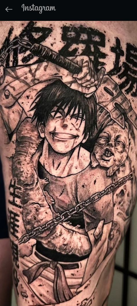 Anime Tattoos On Leg, Jjk Tattoo Ideas, Art Tattoo Sketch, Jujutsu Kaisen Tattoo, Jjk Tattoo, Go Beyond Plus Ultra, Anime Tattoo Ideas, Mangas Tattoo, Graphic Tattoo