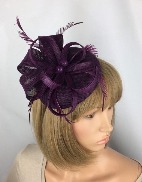 Round Purple Plum Pillbox Bow Sinamay Headband Fascinator Weddings Ascot Hatinator Races Ladies Day Hat Occasion by PrettyElegant1 on Etsy Black Fascinator Wedding Guest, Ascot Ladies Day, Purple Fascinator, Ivory Fascinator, Green Fascinator, Ascot Races, Bronze Wedding, Headband Fascinator, Dressy Hats