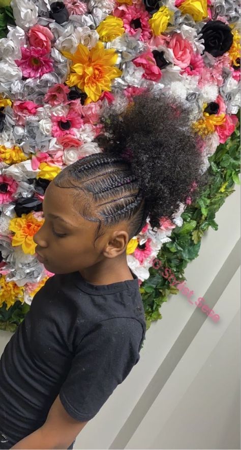 Cornrow Into Ponytail Black Women, Up In One Cornrow Natural Hair, Natural Hairstyles Braids Cornrows, Braids With Ponytail Natural Hair, Braided Puff Natural Hair Cornrows, Cornrow Ponytail Natural Hair, Cornrow Puff Hairstyle, Braids Into A Bun Black Women, Puff Braid Hairstyles