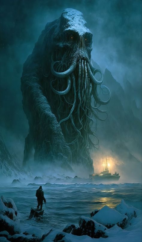 Lovecraftian Horror Art, Ocean Horror, Lovecraftian Monsters, Lovecraftian Art, Cthulhu Statue, Monster Octopus, Octopus Monster, Ocean Monsters, Lovecraft Monsters