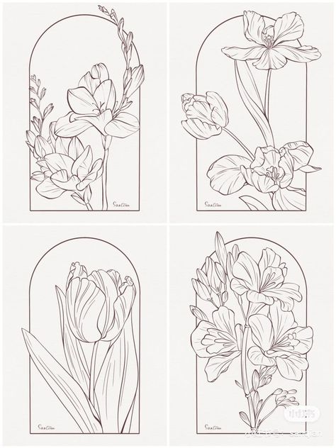 Botanical Sketches, Desain Quilling, Different Types Of Flowers, Flower Art Drawing, Floral Drawing, Botanical Illustrations, Graphite Pencils, Watercolor Brushes, Coloring Book Art