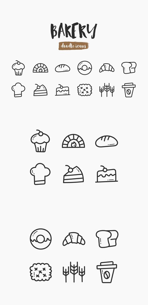 Bakery Hand-Drawn Doodle Icons Hand Drawn Icons Doodles, Bakery Doodles, Baking Doodles, French Desserts Easy, Bread Logo, Pastry Logo, Bakery Icon, Craft Pottery, Sweet Logo