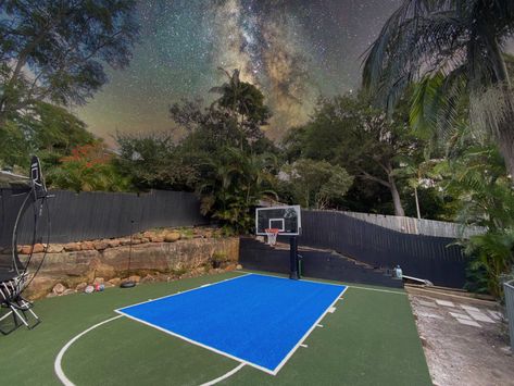 Unlock unlimited hoops! We built this court with our favorite CoolPlay synthetic grass from SYNLawn and our strong and height-adjustable MegaSlam 72 #basketball #basketballlife Basketball Courts, Tennis Court, Height Adjustable, Basketball Court, Basketball, Building