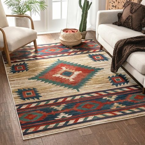 Well Woven Tulsa Lea Southwestern Geometric Crimson Area Rug & Reviews | Wayfair Modern Southwest Decor, Medallion Area Rug, Southwestern Home, Warm Palette, Southwestern Area Rugs, Southwest Decor, 5x7 Area Rug, Southwestern Decorating, Well Woven