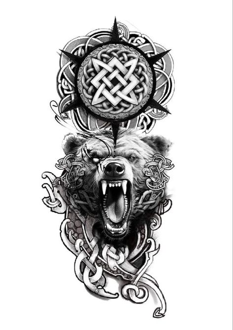 Norse Bear Tattoo, Celtic Bear Tattoo, Viking Bear Tattoo, Bear Tattoos For Men, Maple Leaf Tattoos, Animal Stencil Art, Viking Warrior Tattoos, Viking Bear, Viking Tattoo Symbol