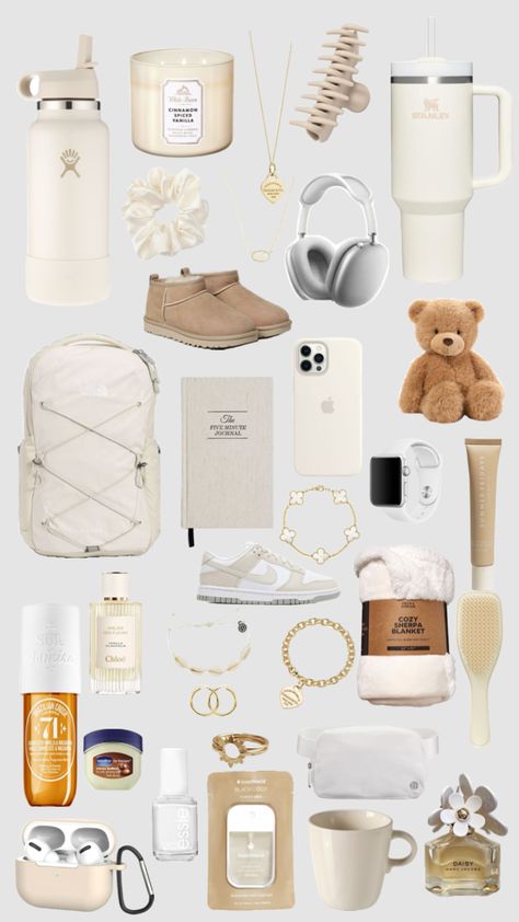 vanilla girl essentials/aesthetic 🧸🤍 Girl Essentials Aesthetic, Girl School Essentials, Vanilla Girl Essentials, Teen Christmas Wishlist, Xmas List Ideas, Girly Christmas Gifts, Girl Essentials, Essentials Aesthetic, Cool Gifts For Teens