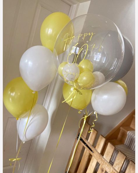 Pastel Yellow Party Decorations, Light Yellow Balloons, 21st Birthday Party Themes, Yellow Party Decorations, Beautiful Balloons, Yellow Party, Yellow Birthday, Birthday Ideas For Her, Clear Balloons