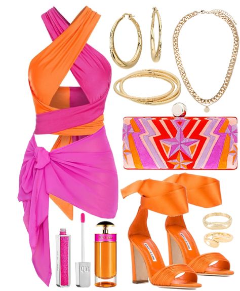 pink and orange Outfit | ShopLook Pink And Orange Color Block Outfit, Pink And Orange Outfit Summer, Pink And Orange Clothes, Pink And Orange Outfit Black Women, Pink And Orange Dress Outfit, Orange Vacation Outfits, Pink And Orange Outfit Ideas, Pink And Orange Outfits, Orange Pink Outfit