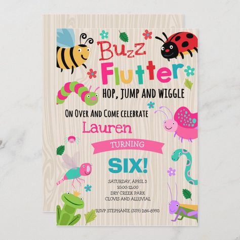 Bugs Birthday Invitation Girl Pink Bugs Party | Zazzle.com Ladybug Birthday Invitations, Birthday Ladybug, Caterpillar Party, Ladybug Theme, Ladybug Birthday, Ladybug Party, Happy Birthday Parties, Birthday Invitations Girl, Pink Invitations