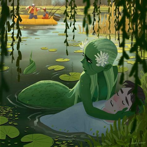 This Artist Illustrated A Story About A Green Mermaid That Hits People In The Feels Mermaid Stories, Bel Art, Green Mermaid, Arte Inspo, Art Et Illustration, Mermaid Art, Art And Illustration, Bored Panda, Mythical Creatures