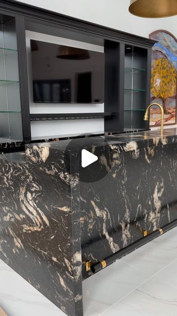 Waterfall Bar Countertop, Black Granite Waterfall Island, Light Up Stone Counter, Stone Bar Counter, Onyx Bar Counter, Onxy Backlit Bar, Quartzite Kitchen Countertops, Quartzite Kitchen, Waterfall Countertop