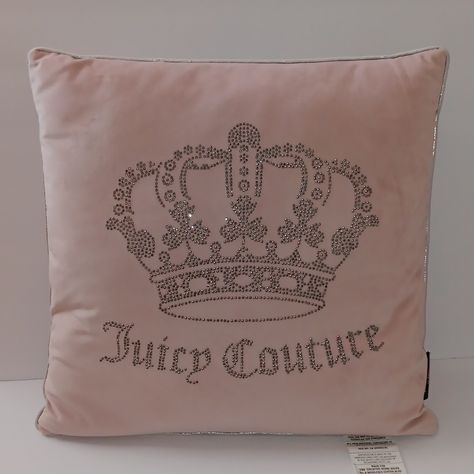 Juicy Couture Black Label Los Angeles Pillow New Velvet Blush Pink Rhinestone Crown 20" X 20" Zipper For Easy Insert Removal Decorative Pillow Easy Spot Clean Juicy Couture Themed Room, Juicy Couture Canvas Painting, Juicy Couture Pillows, Juicy Couture Decor, Juicy Couture Pillow, Juicy Couture Room Decor, Juicy Couture Room, Y2k Decorations, Y2k Bedroom Decor