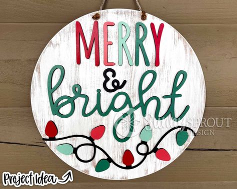 Merry & Bright String Lights, DIGITAL Download, Winter Round Door Hanger Svg, Christmas Sign, Cricut, Silhouette, Glowforge Laser Cut File - Etsy Round Christmas Signs Diy, Circular Christmas Sign, Round Door Hangers Christmas, Holiday Door Hangers Diy, Round Merry Christmas Sign, Holiday Wood Rounds, Merry And Bright Door Hanger, Christmas Front Door Sign, Round Board Signs