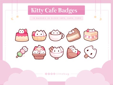 cat cafe sub badges twitch pink cute Cat Cafe Logo, Stream Assets, Twitch Bits, Watermark Ideas, Chocolate Cat, Festival Booth, Cartoon Food, Kitty Cafe, Cafe Art